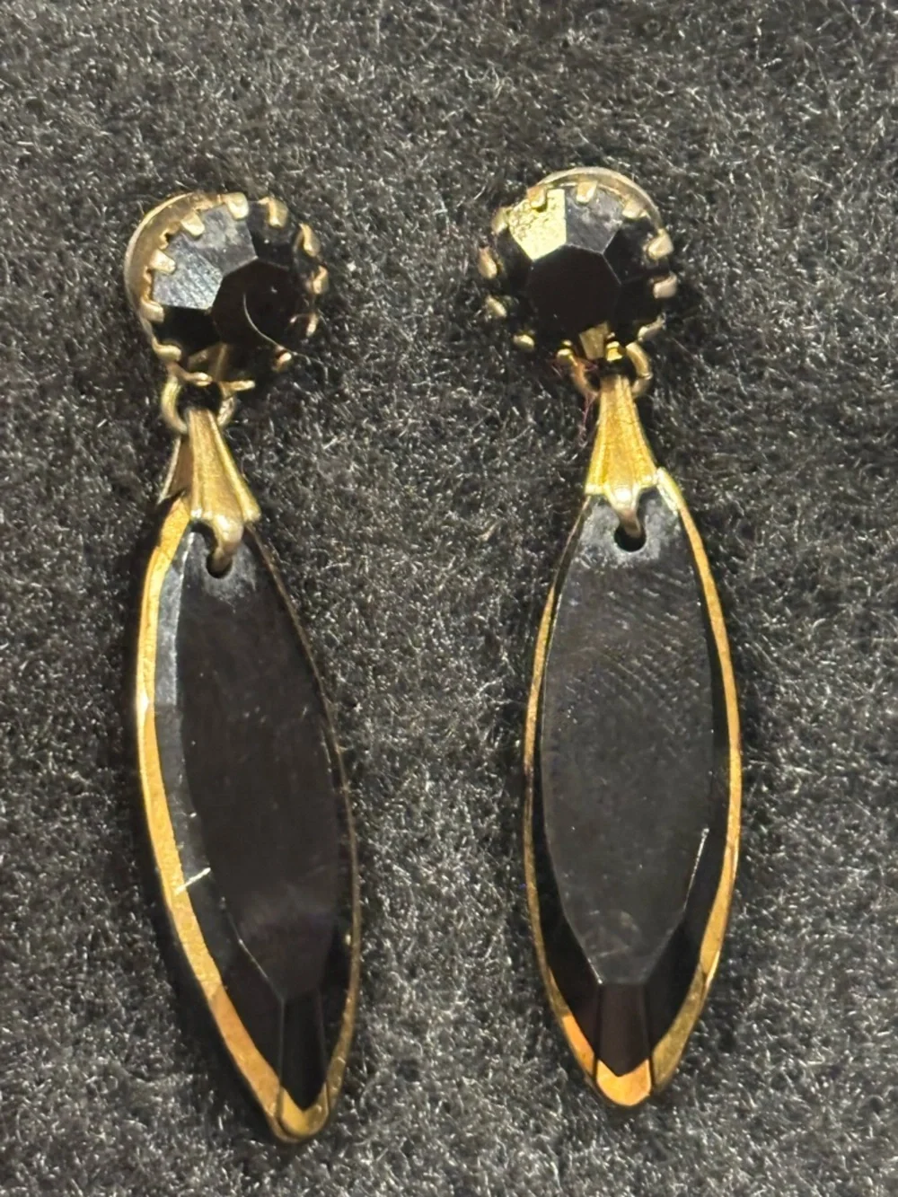 Elegant Black Onyx Gold Drop Earrings - 60s/70s vintage - Picture 2 of 4